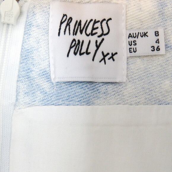 Princess Polly White And Blue Tie Dye Denim Mini Skirt Size 4 Jean Skirt Y2k - Picture 3 of 4